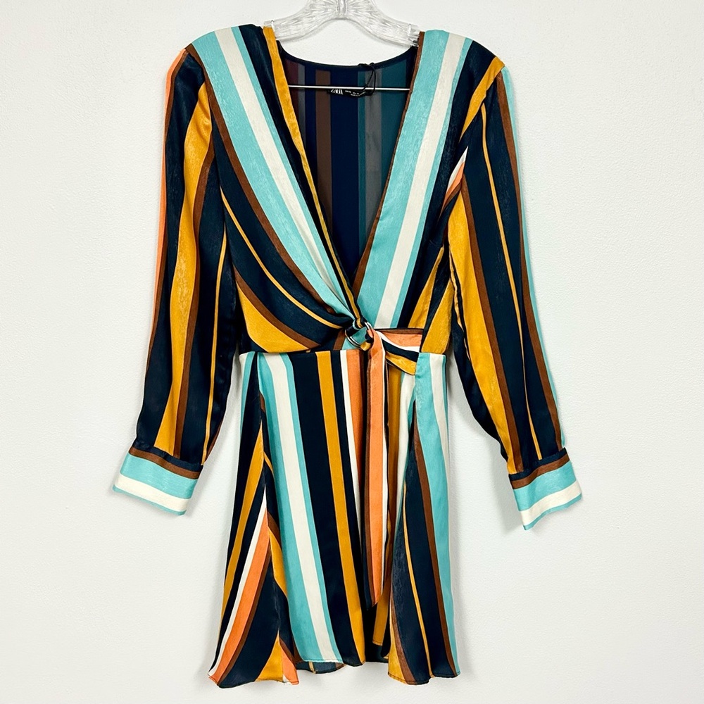 ZARA 📳 Mod Stripe Faux Wrap Dress - Size M